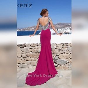 Hot pink fuschia low back gown with silver…